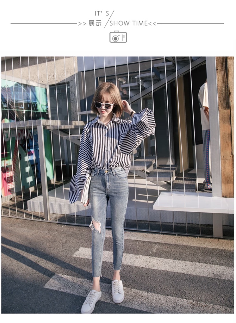 กางเกงยีนส์ สลิมฟิต แต่งขาดช่วงเข่า #80