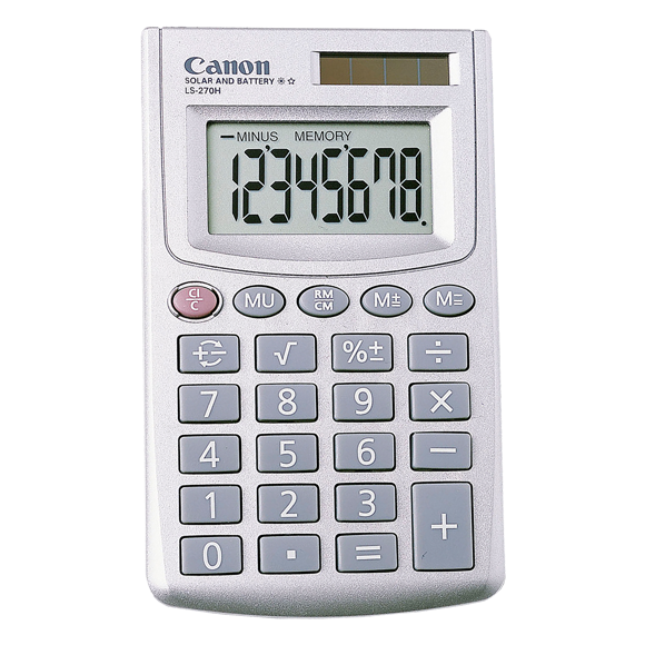 เครื่องคิดเลข Canon LS-270H (สีขาว) จอภาพแสดงผล 8 หลัก พร้อมซองหนัง รับประกันศูนย์ 3 ปี