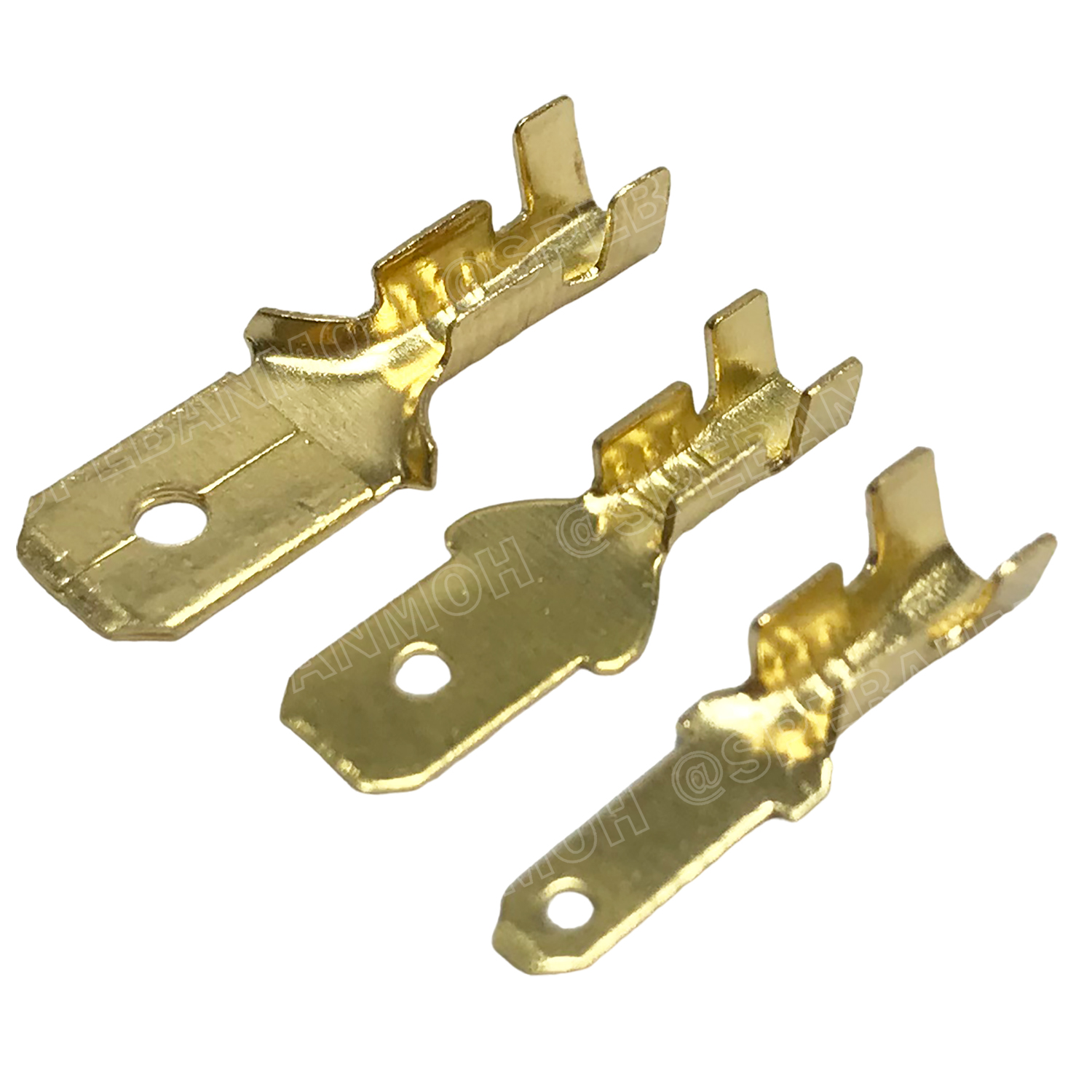 [ 1 กล่อง ] F-450 หางปลาเสียบเปลือยทองเหลืองแบบแบน 450ชิ้น ขั้วต่อสายไฟทองเหลือง ปลอกยางหุ้มหาง ขั้วต่อหางปลา ตัวผู้ ตัวเมีย ชุดเชื่อมต่อสายไฟ หัวเสียบสายไฟทองเหลือง Un-Insulated Crimping Terminal ขนาด 2.8 , 4.8 , 6.3 mm แบบกล่อง 450 pcs