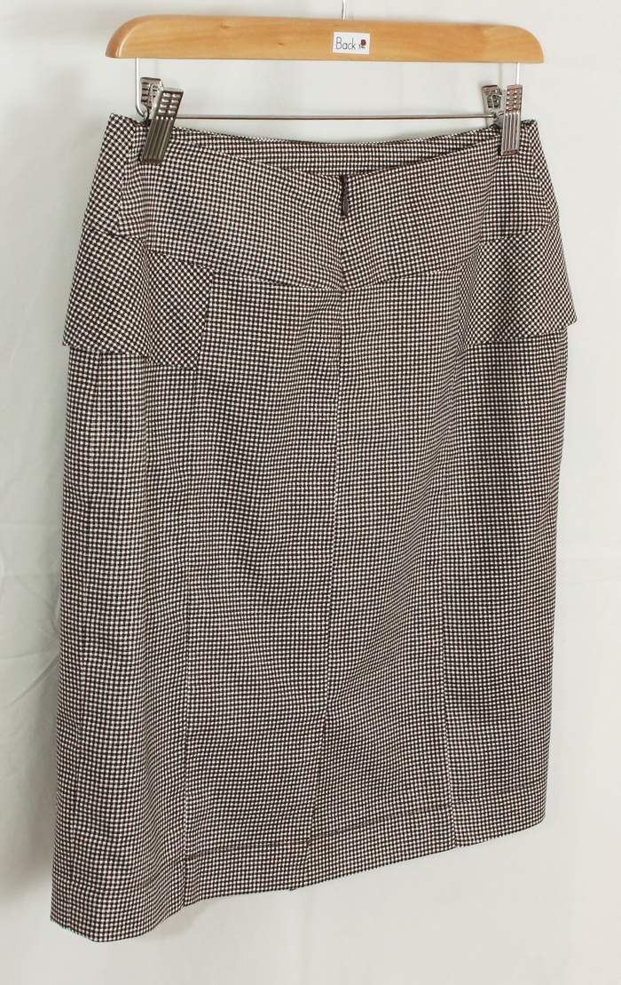 SK-202 กระโปรงแฟชั่น&ทำงาน ทรงสอบ ผ้าคอตต้อนญี่ปุ่นสีน้ำตาลพิมพ์ลายสก็อตเล็กๆ