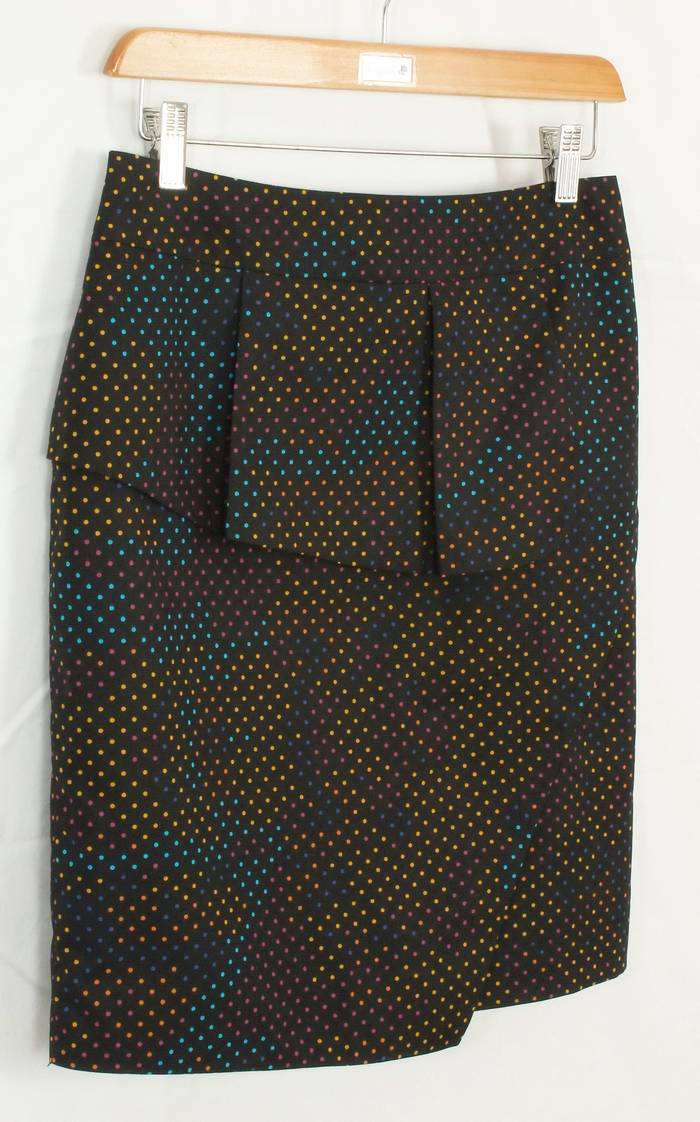 SK-223 กระโปรงแฟชั่น&ทำงาน ทรงสอบ ผ้าคอตต้อนญี่ปุ่นพื้นดำ MINI DOT ลายจุดหลากสี