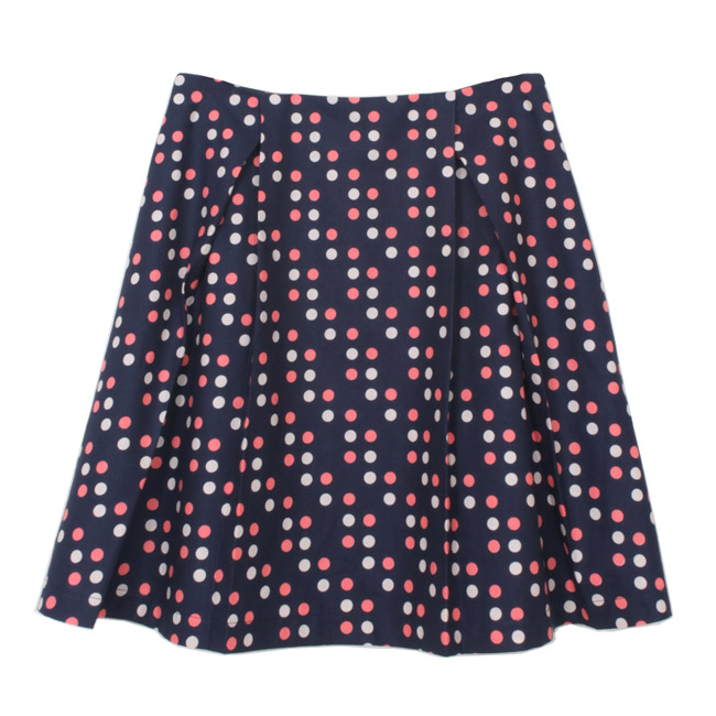SK-274 กระโปรงแฟชั่น&ทำงาน ทรงบาน ผ้าคอตต้อนญี่ปุ่นพิมพ์ลาย POLKA DOT พื้นน้ำเงิน