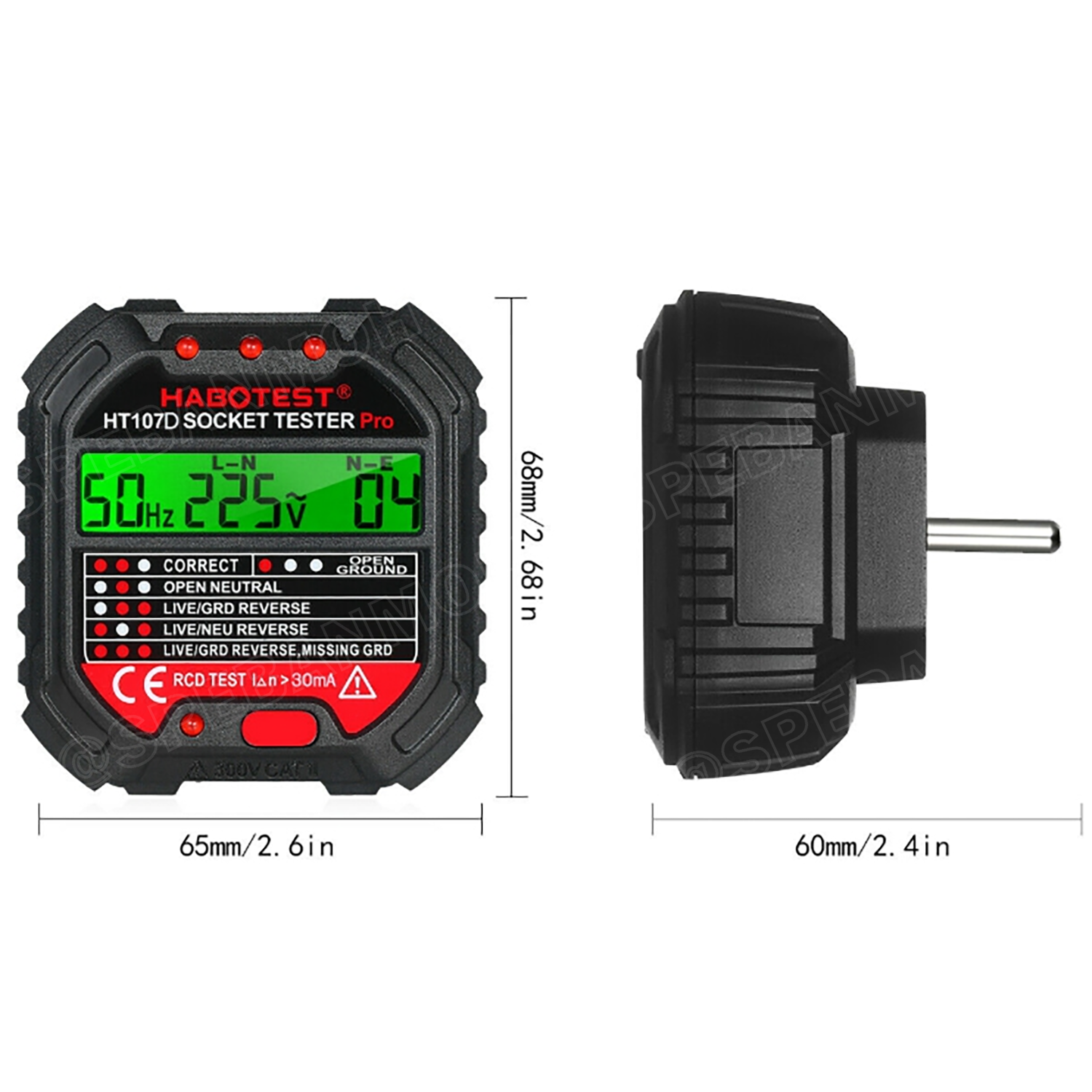HT107B ปลั๊กเชคเต้ารับ Socket Outlet Tester อุปกรณ์เช็ตเค้ารับ LCD Digital จอแสดงผล LCD เทสเต้ารับ ระบบ GFCI / RCD TEST เครื่องเทสการต่อสาย อุปกรณ์ทดสอบไฟรั่ว Eletricaly Leak-prooftest ขาเสียบ US 2ขาแบน