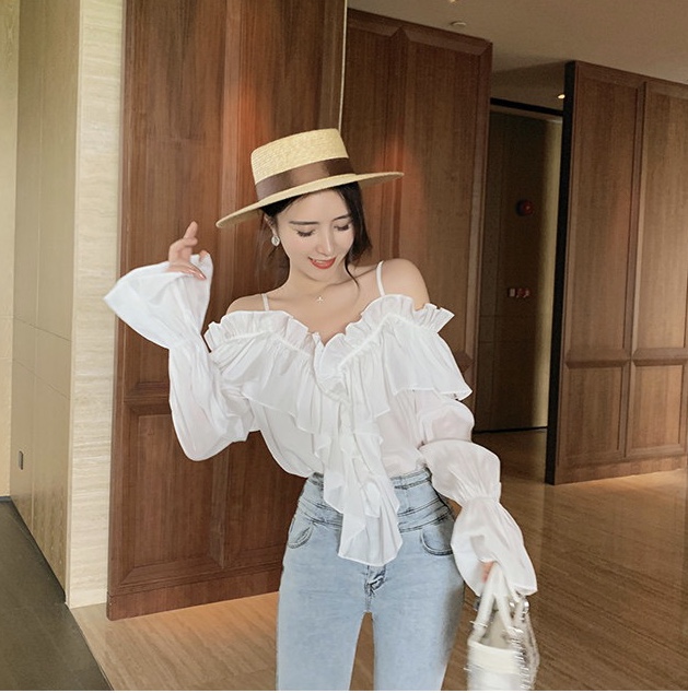 เสื้อลินินเปิดไหล่ แขนยาว Linen blouse