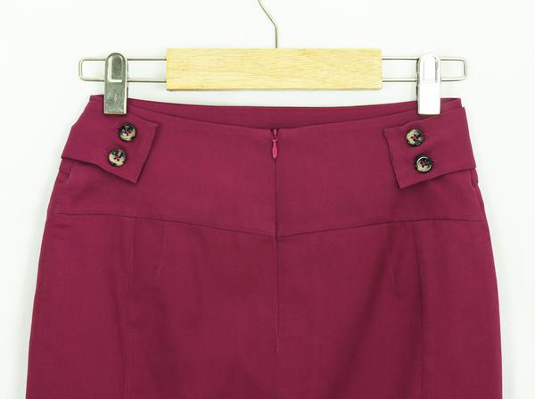 SK-127 กระโปรงแฟชั่น&ทำงาน ทรงสอบ ผ้าคอตต้อนญี่ปุ่น สีม่วง พร้อมโบว์คาดเอว