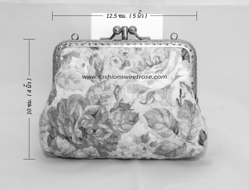 QLT-013 กระเป๋าปิ๊กแป๊กแบบ 2 ช่อง ใส่เหรียญและธนบัตร ผ้าลายดอกกุหลาบดอกใหญ่โทนพาสเทล
