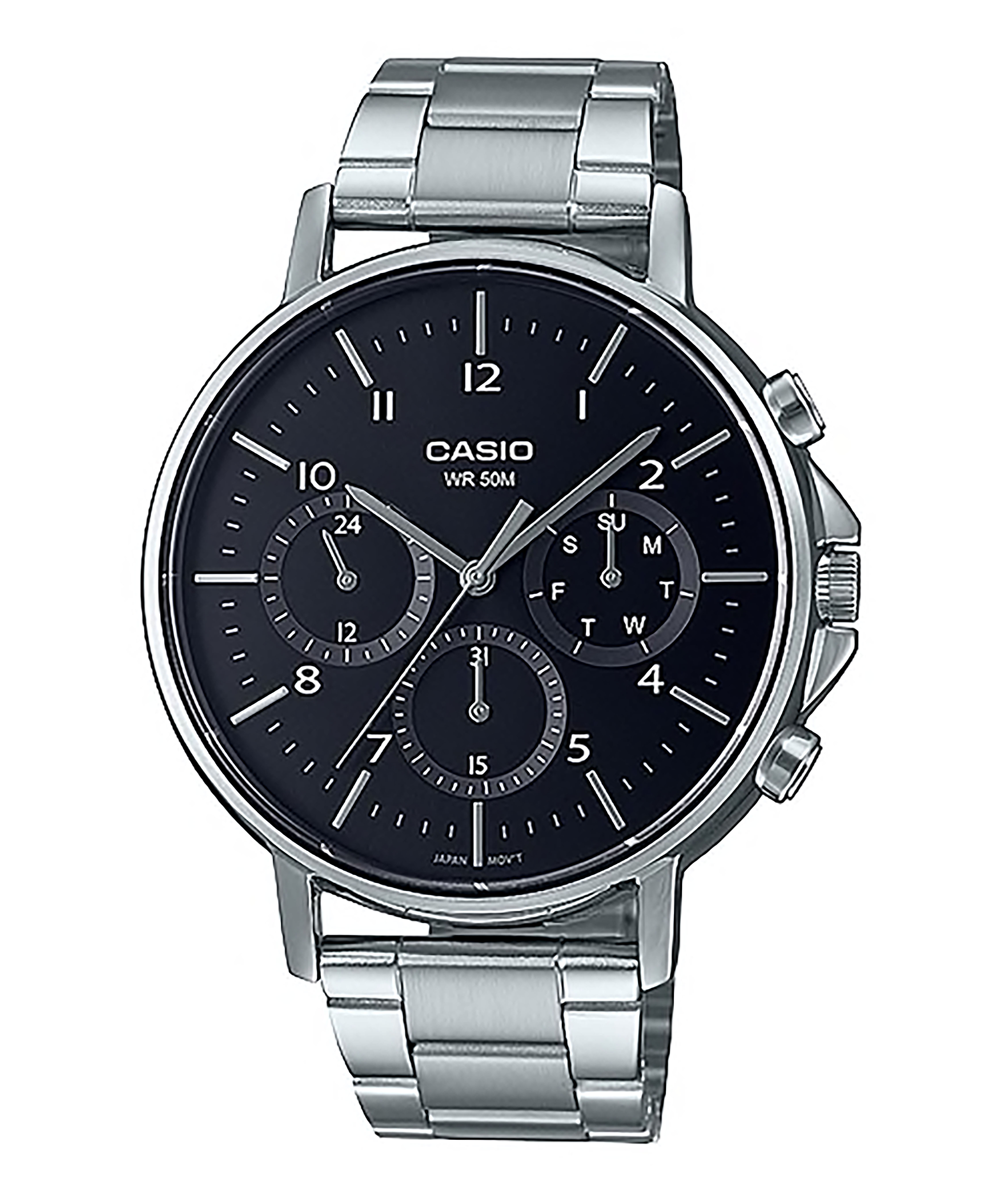 CASIO รุ่น MTP-E321D-1AVDF สีเงิน หน้าปัดดำ สินค้าของเเท้ รับประกันศูนย์ CMG