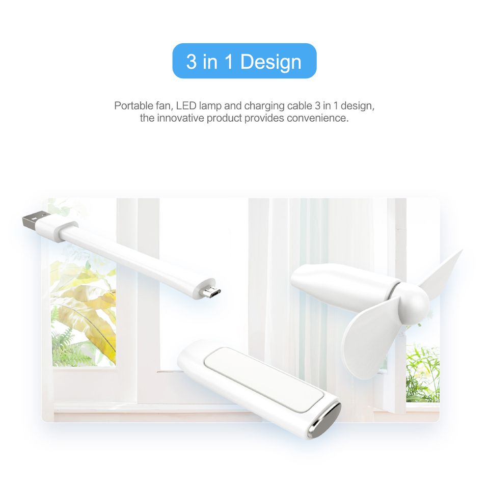 Rock Space Mini USB fan & Light White BUILT-IN MINI FAN &LED LIGHT รับประกัน 1 เดือน