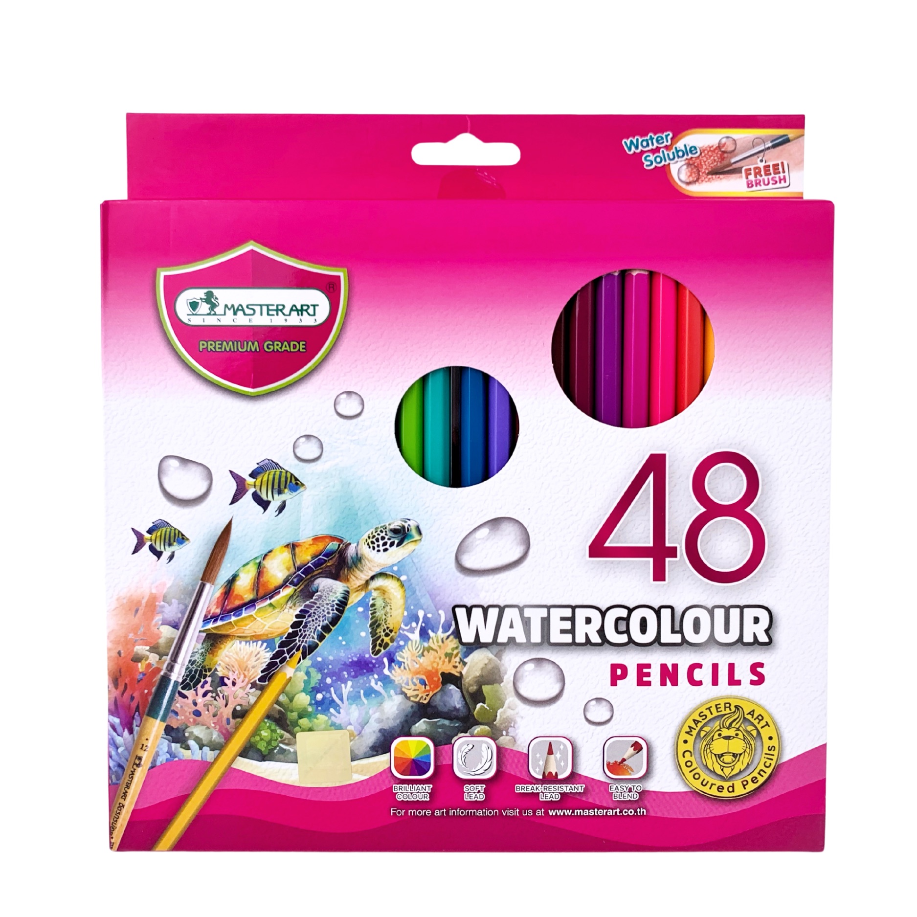 สีไม้ระบายน้ำ ดินสอสีระบายน้ำ Master Art Watercolour pencils 12 / 24 / 36 / 48 สี แถมพู่กัน