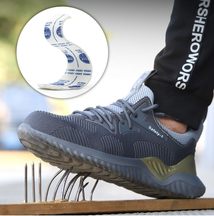 HOT SPORT NO.6 รองเท้าเซฟตี้ผ้าใบ หัวเหล็ก ดีไซน์สปอร์ต (สีเทา/สีดำ)