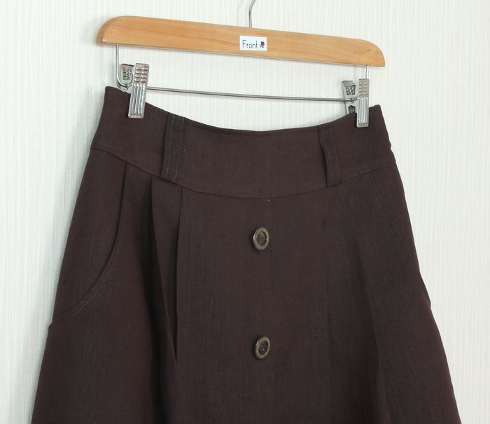 SK-240 กระโปรงแฟชั่น&ทำงาน ทรงบาน ผ้าลินินญี่ปุ่นสีน้ำตาลเข้ม มีกระเป๋าล้วงได้ 2 ข้าง