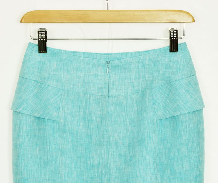 SK-162 กระโปรงแฟชั่น&ทำงาน ทรงสอบ ผ้าลินินญี่ปุ่นสีฟ้า มีลายในตัว