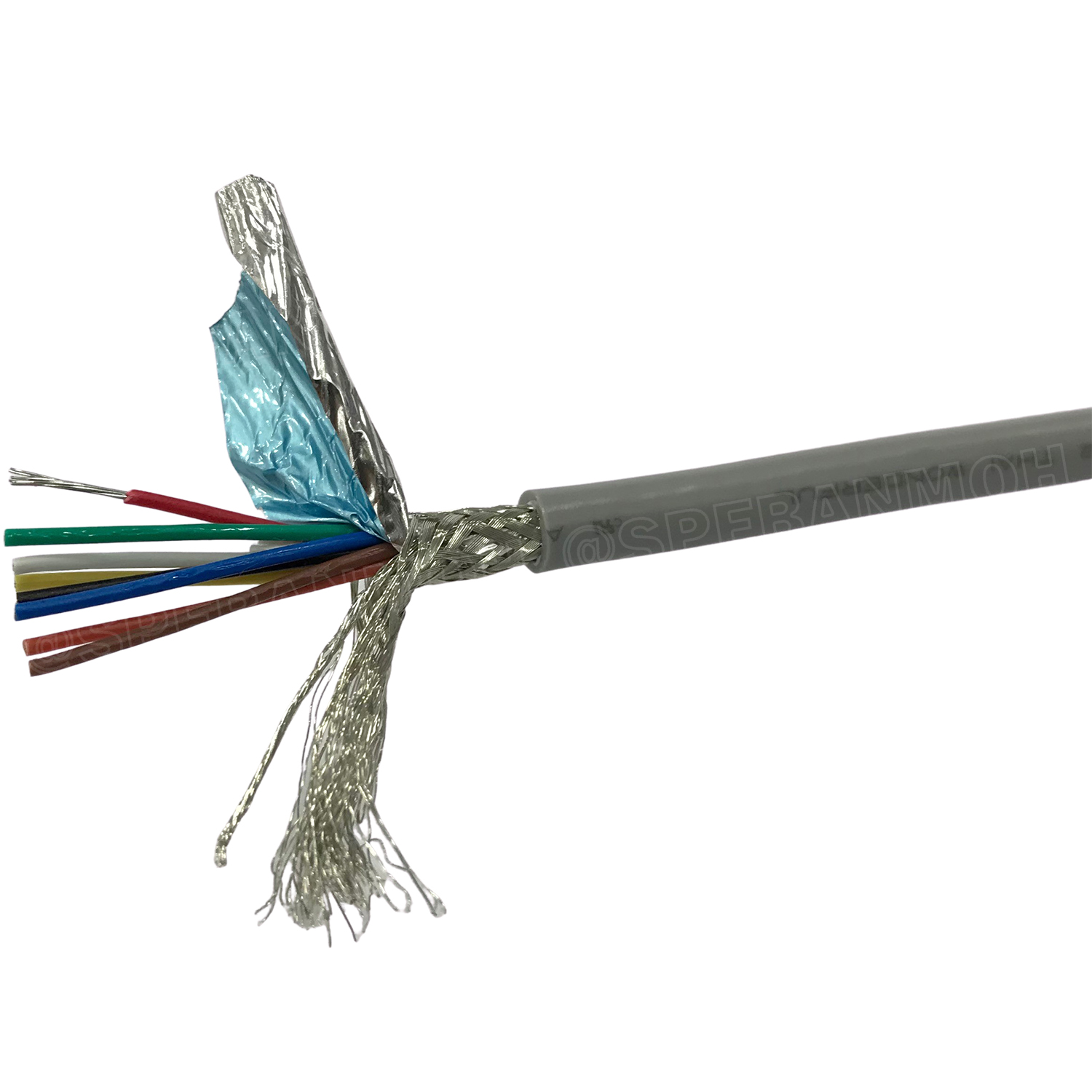 [ 1 เมตร ] TW-2464-BS-24AWG-08C สีเทา Grey สายมัลติคอร์ 8 คอร์ ขนาด 24AWG 8C x 24AWG UL2464 300V 80°C AWG24 เบอร์ 24 สายชีลรอบ Braid Shielded Multicore Cable 8C Computer Cable TCU Tinned Stranded Copper AWM 2464 24AWG VW-1 80°C 300V E150612 Thai Wonderful