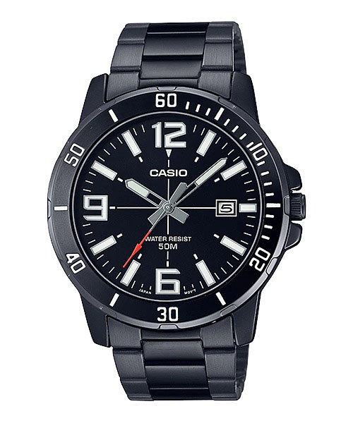 CASIO รุ่น MTP-VD01B-1BVUDF สายสแตนเลส สีดำ หน้าปัดดำ สินค้าของเเท้ รับประกันศูนย์ CMG
