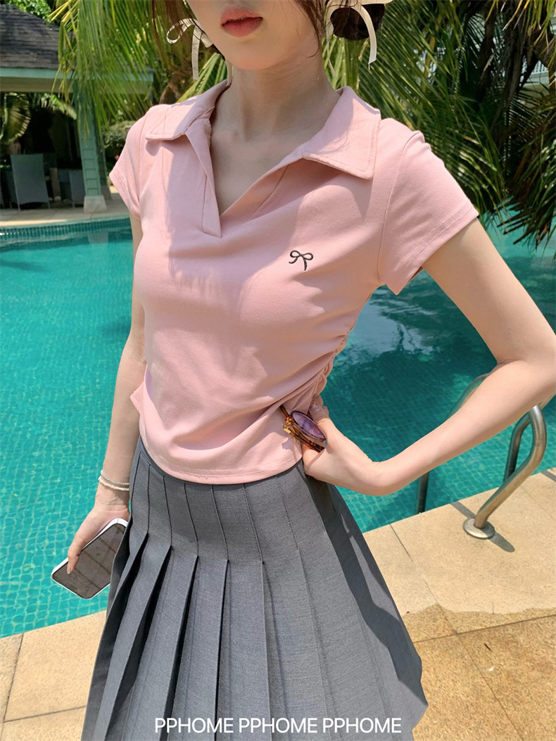 Ribbon crop tee เสื้อยืดคอปกโปโล