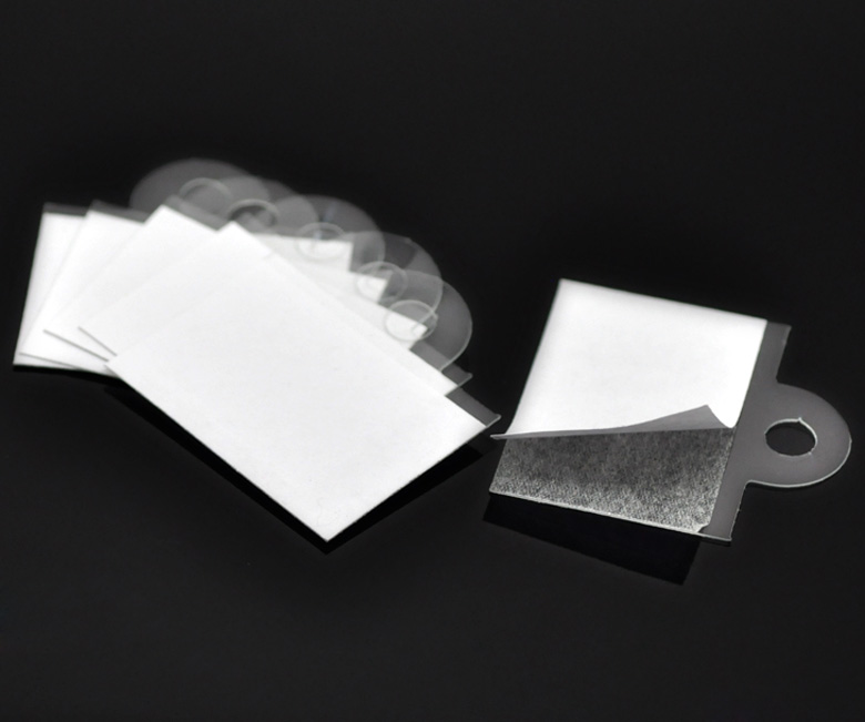 Hang Tabs หูแขวนสินค้า ป้ายแขวนสินค้าพลาสติกมีแถบกาว 4.5x4.4 cm 100 ชิ้น