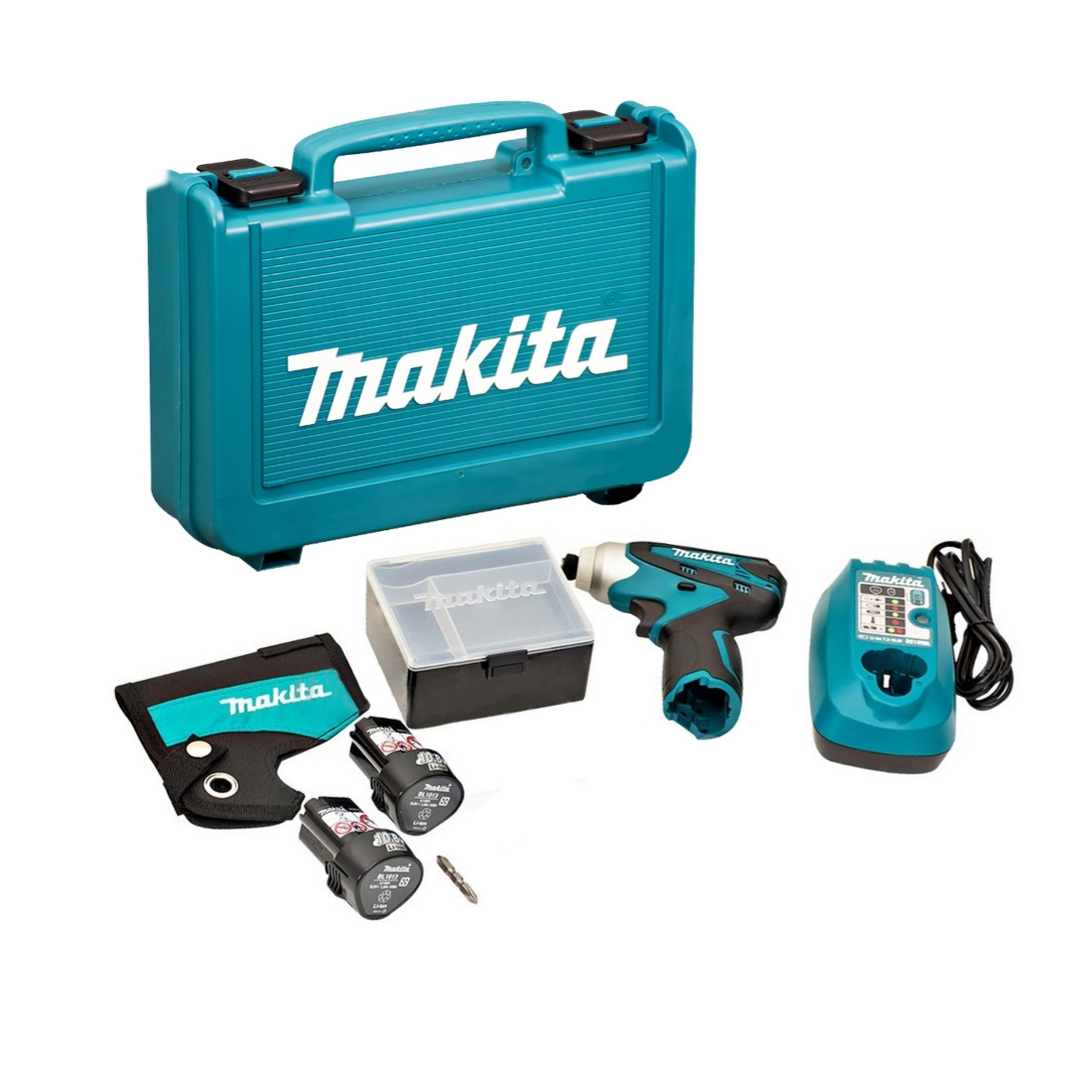 MAKITA TD090DWE สว่านไขควงกระแทกไร้สาย 10.8 โวลต์ 1/4 นิ้ว แรงบิด 90 Nm. พร้อมแบตและแท่นชาร์จ แท้