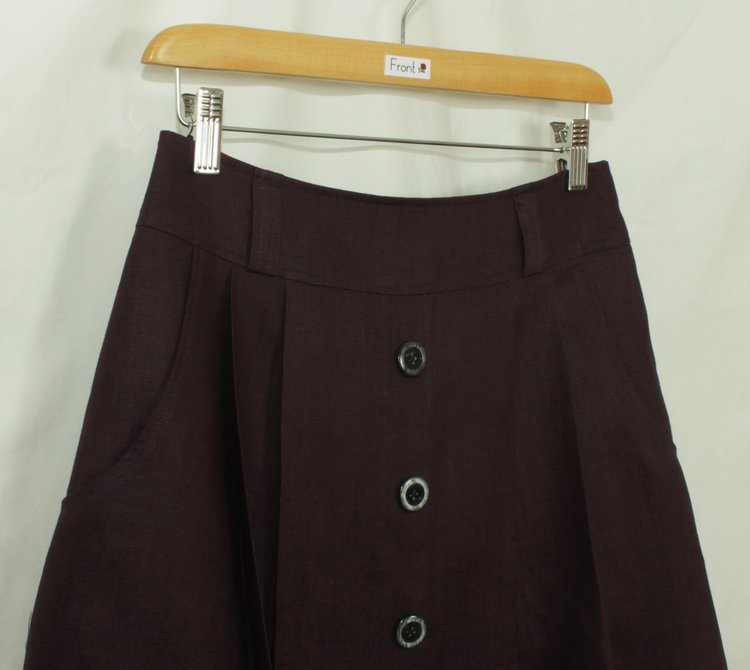 SK-184 กระโปรงแฟชั่น&ทำงาน ทรงบาน ผ้าลินินญี่ปุ่นสีม่วง มีกระเป๋าล้วงได้ 2 ข้าง