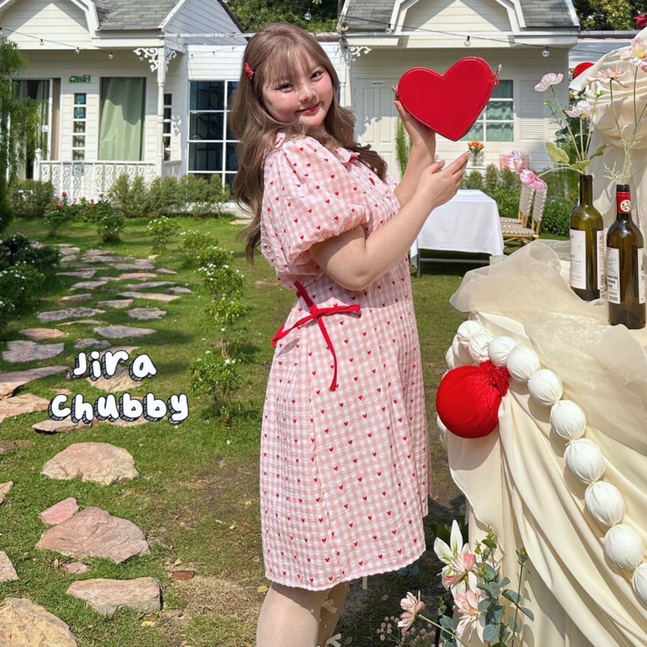 J096 เดรสสาวอวบ อกได้ถึง 48นิ้ว หน้าผ้า50นิ้ว แดง ชมพู อก 38-48 นิ้ว