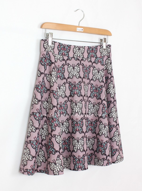 SK-408 กระโปรงแฟชั่น&ทำงาน ทรงย้วย ผ้าลินินพิมพ์ลายผีเสื้อโทนม่วง