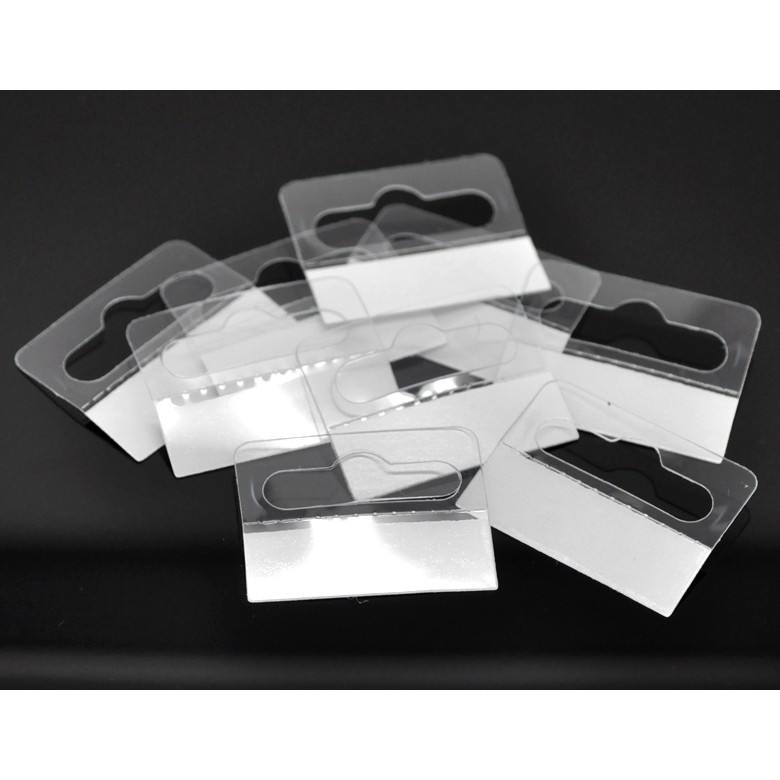 Hang Tabs หูแขวนสินค้า ป้ายแขวนสินค้าพลาสติก PET มีแถบกาว 4.5cm x 4.2cm 100 ชิ้น