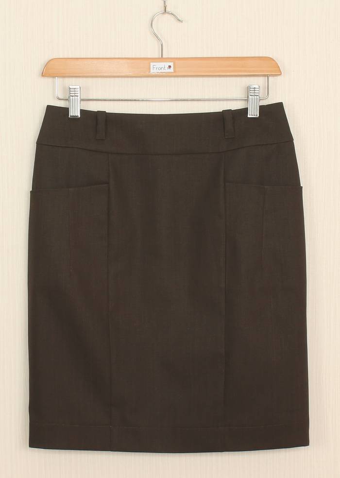 SK-235 กระโปรงแฟชั่น&ทำงาน ทรงสอบ ผ้าญี่ปุ่นผสมสเปนเด็กสีน้ำตาลเข้ม