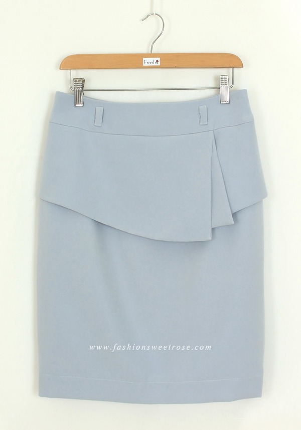 SK-453 กระโปรงแฟชั่น&ทำงาน ทรงสอบ ผ้า Double Twist สีฟ้า