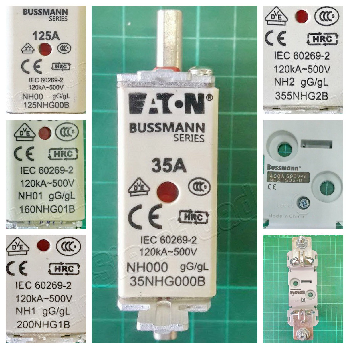 ฟิวส์ใบมีด / ฐานฟิวส์ใบมีด NH Fuse Links (HRC Fuse) Class gG/gL 500Vac 2-1250A Size 000 to 4, Class aM 690Vac 6-500A 120kA Size 000 to 3 / Fuse Holder SD, TD, EBC, EBH series (EATON BUSSMANN)