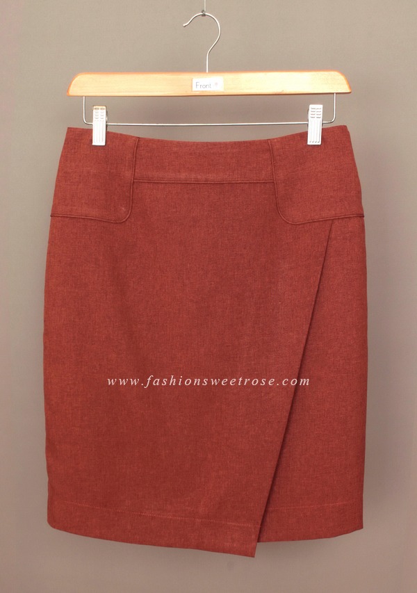 กระโปรงทรงสอบ ผ้าคอตต้อนลินินไอริสสีส้มอิฐ ด้านหน้ากระโปรงดีไซน์เรียบหรู / SK-441