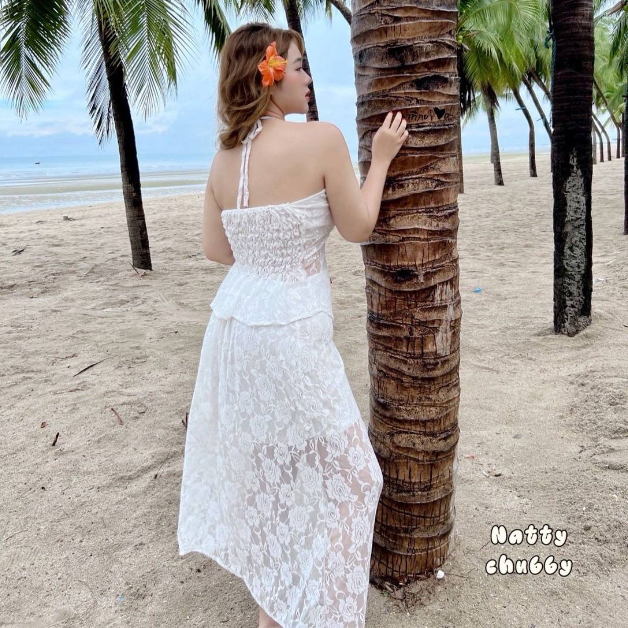 J140 ชุดเซ็ท สาวอวบ งานผ้าลูกไม้ 2 ชิ้น เสื้อคล้องคอมาพร้อมกระโปรงยาว อก 38-52 นิ้ว หน้าผ้า 54นิ้ว ขาว น้ำตาล ดำ อก38-52 นิ้ว