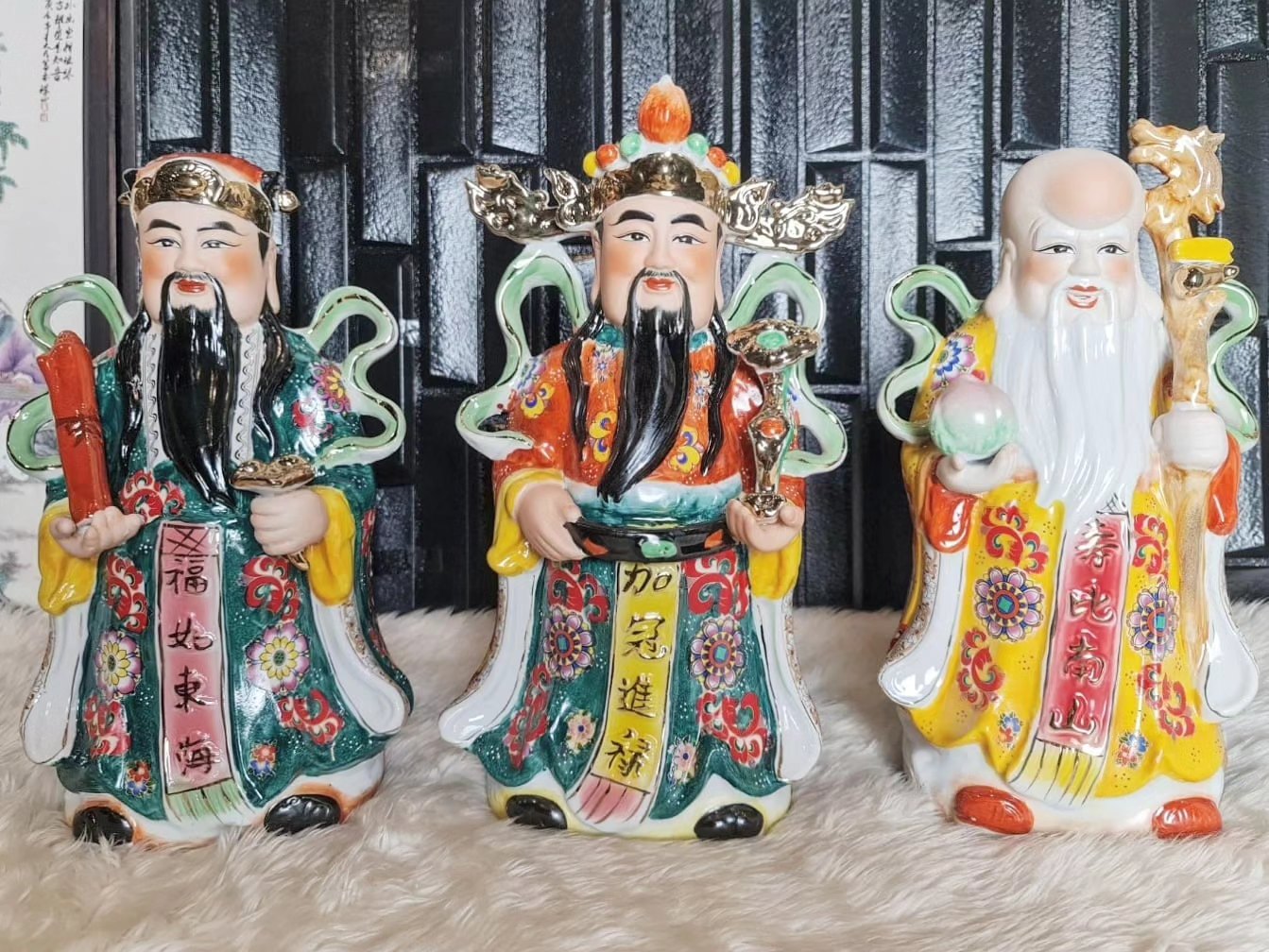ฮกลกซิ่ว เทพ3องค์ประทานพร วิธีตั้งหันหน้าออกประตูบ้าน หรือบริษัท งานเซรามิค ขนาด 14 นิ้ว
