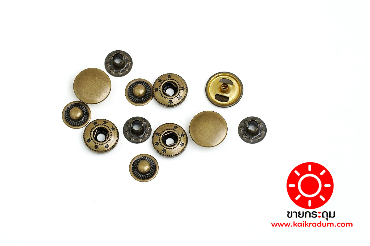 กระดุมแป๊ก VT6 ขนาดกระดุม 15 มิลลิเมตร เนื้อทองเหลืองแท้ ไม่เป็นสนิม สีทองเหลืองรมดำ 10 ชุด (40ชิ้น )