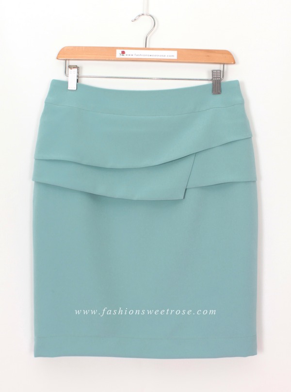 SK-470 กระโปรงทรงสอบ ผ้า Double Twist สีฟ้าพาสเทล