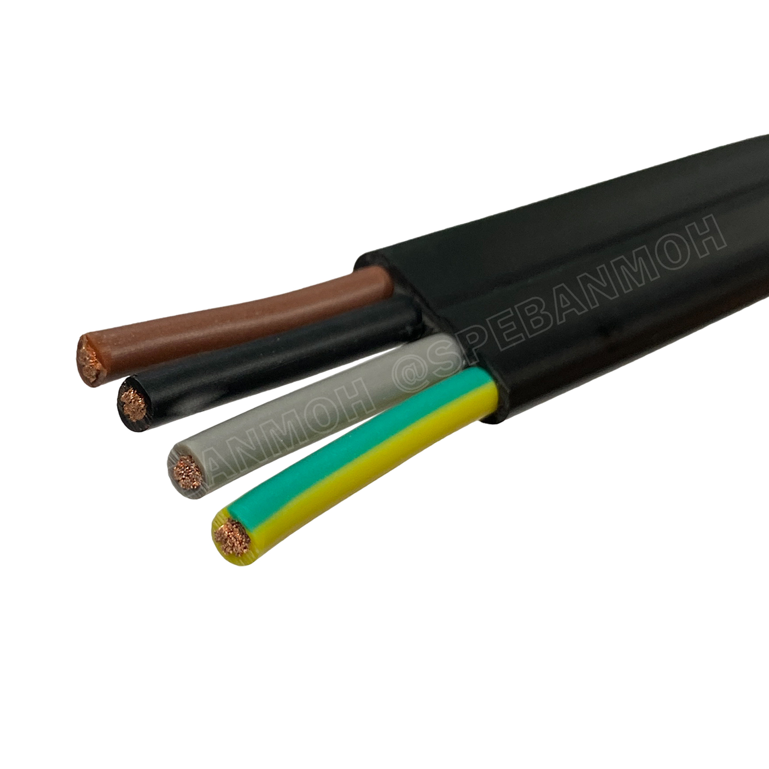 [ 1เมตร ] H07VVH6-F 4Gx4.0 sq.mm สายไฟแบน สีดำ Crane Wire 4C สายเคลื่อนที่ สำหรับเครน สายลำเลียง Moving Cable Flat Cable ป้องกันการบิดเกลียว ทองแดงแดงแท้ VDE 0295 IEC 60228 Class 5 H07 450/750V Cable For Mobile Machine Components