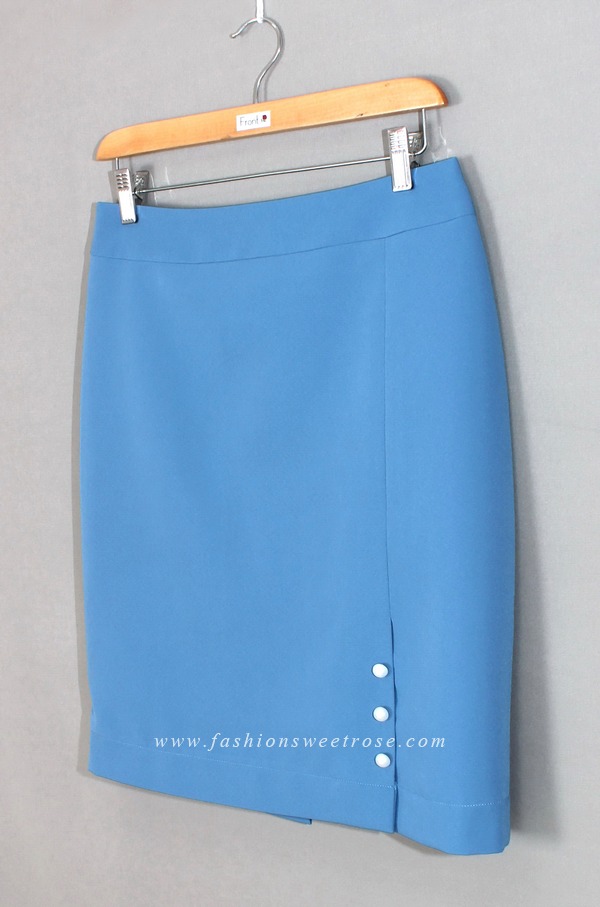 SK-447 กระโปรงแฟชั่น&ทำงาน ทรงสอบ ผ้าไหมอิตาลีสีฟ้า