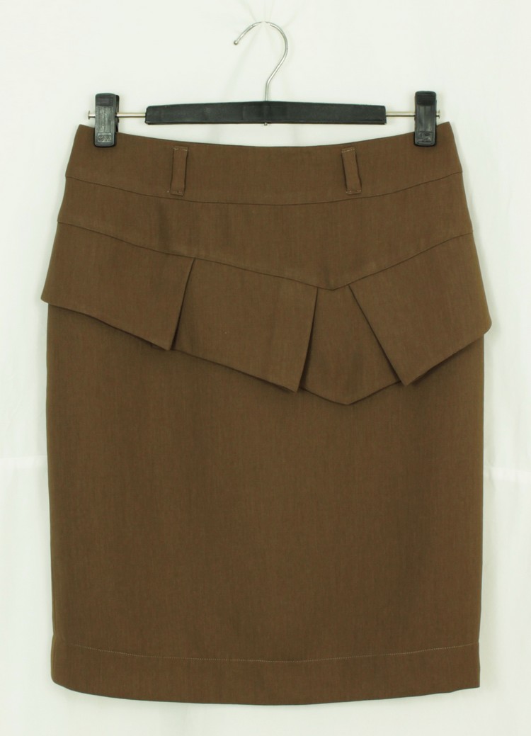 SK-149 กระโปรงแฟชั่น&ทำงาน ทรงสอบจับจีบทวิชซ้อนกัน ผ้าญี่ปุ่นสีน้ำตาล