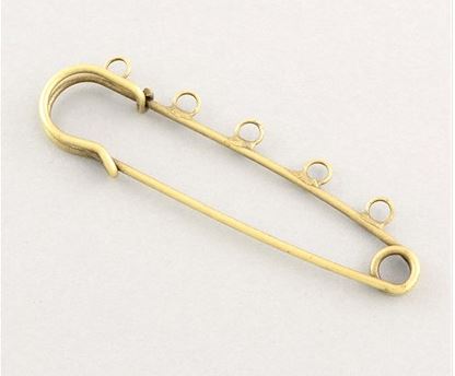 เข็มกลัดซ่อนปลาย มีห่วง สำหรับทำเข็มกลัดประดับ วัสดุทองเหลือง ขนาด 50x17mm รู 3 มม. จำนวน 300 ชิ้น (พรีออเดอร์)