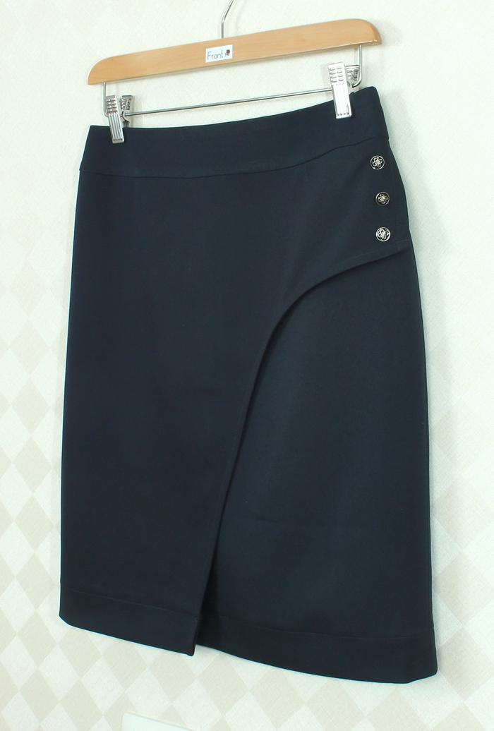 SK-253 กระโปรงแฟชั่น&ทำงาน ทรงสอบป้ายซ้อนกันผ้าญี่ปุ่นสีน้ำเงิน