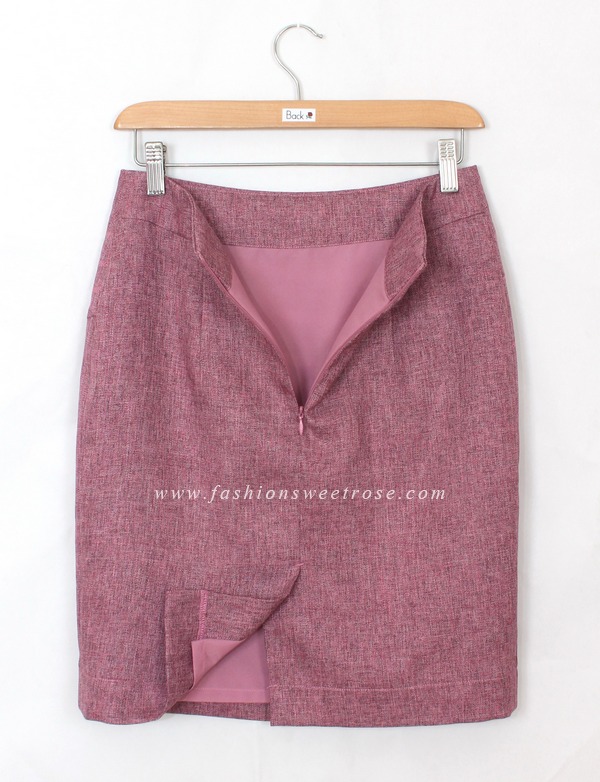 SK-422 กระโปรงแฟชั่น&ทำงาน ทรงสอบ ปักลายก้างปลา ผ้าคอตต้อนลินินไอริสสีชมพู