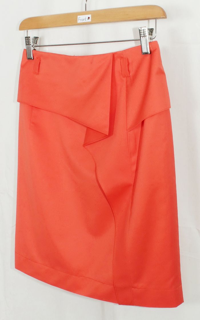 กระโปรงแฟชั่น&ทำงาน กระโปรงทรงสอบผ้าคอตต้อนญี่ปุ่นสีส้ม แต่งระบาย ด้านหน้ากระโปรง / SK-119