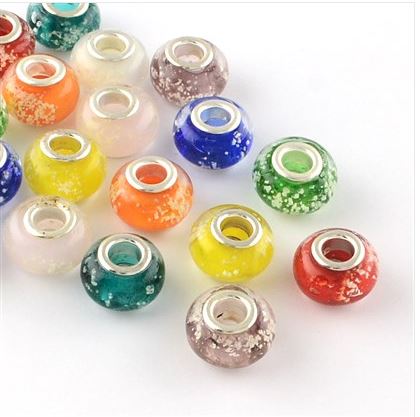 ลูกปัด Lampwork รูใหญ่ เรืองแสง แกนเป็นทองเหลืองสีเงิน ขนาด 14x9 มม. รู 5 มม. แพ็ค 100 เม็ด พรีออเดอร์