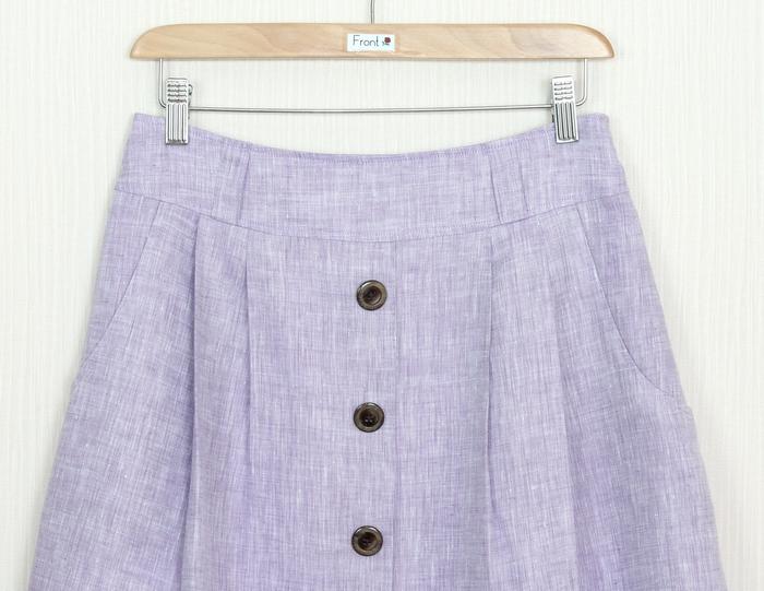 SK-241 กระโปรงแฟชั่น&ทำงาน ทรงบาน ผ้าลินินญี่ปุ่นสีม่วงอ่อน มีกระเป๋าล้วงได้ 2 ข้าง