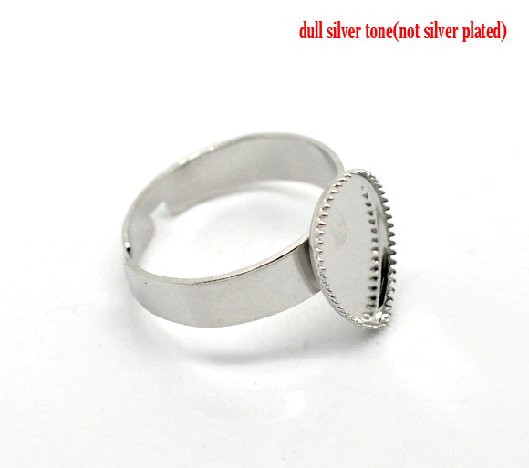 แหวนเงินแบบมีฐานสำหรับติดลูกปัดวงรี ปรับขนาดได้ ขนาด 17.5mm US 7 (Fit 14x10mm) 10 อัน