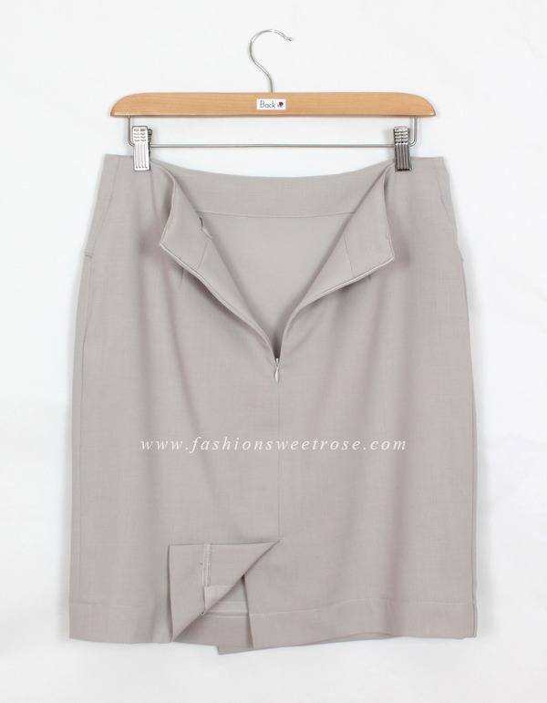 กระโปรงแฟชั่น&ทำงาน กระโปรงทรงสอบผ้า Rose Skinny สีเทาควันบุหรี่ ด้านหน้ากระโปรงดีไซน์เรียบหรู / SK-416