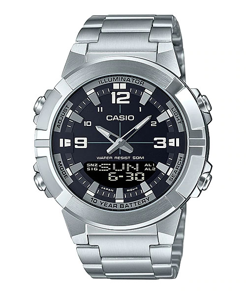 CASIO รุ่น AMW-870D-1AVDF กรอบสีเงิน สายสเเตนเลส สีเงิน สินค้าใหม่ ของเเท้ รับประกันศูนย์ CMG 1 ปี