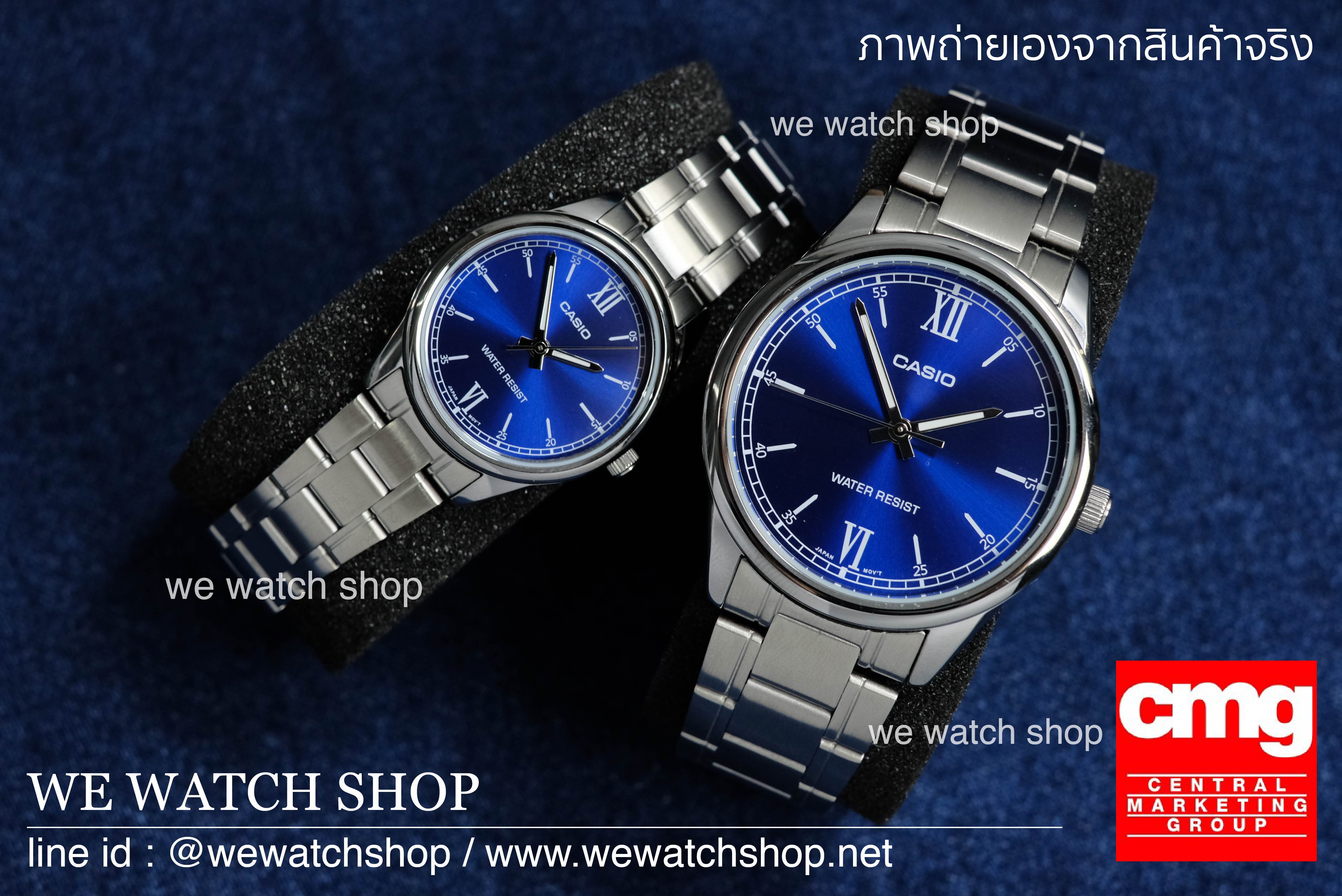 นาฬิกาคู่ CASIO Standard รุ่น MTP-V005D-2B1UDF and LTP-V005D-2B2UDF สีเงิน จอน้ำเงิน สายสแตนเลส สินค้าใหม่ ของแท้ รับประกันศูนย์ CMG