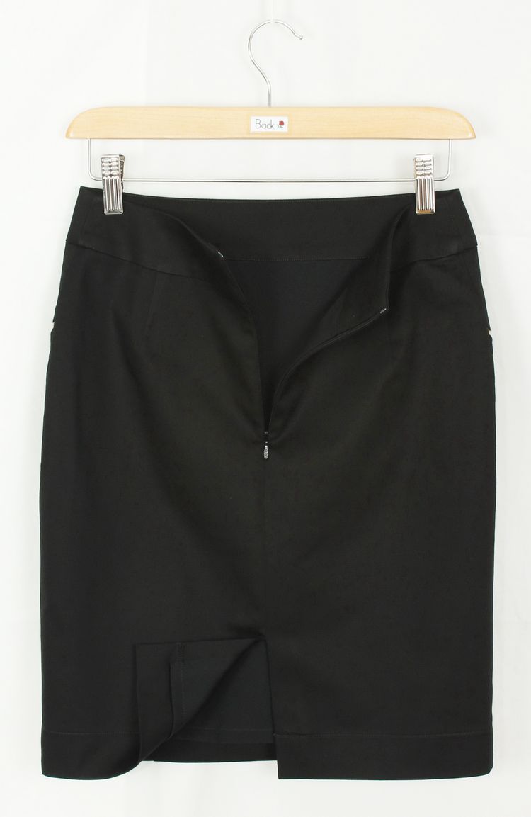 SK-120 กระโปรงแฟชั่น&ทำงาน ทรงสอบแต่งด้วยซิปฟันทอง ผ้าคอตต้อนญี่ปุ่นผสมสเปนเดกสีดำ