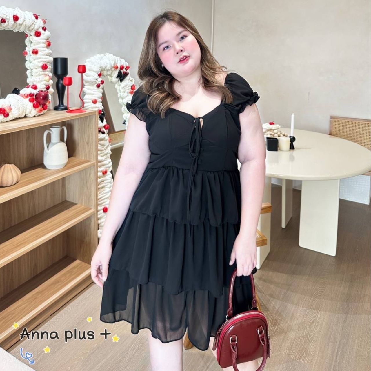 A159 เดรส สาวอวบ ผ้าชีฟอง อกได้ถึง50นิ้ว ชมพู ขาว น้ำตาล ดำ อก40-50นิ้ว