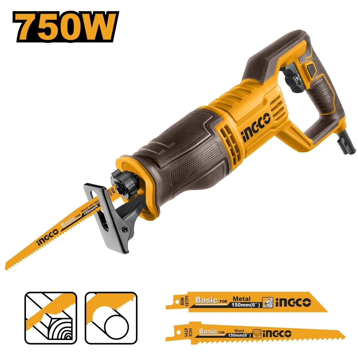 INGCO เลื่อยชักไฟฟ้า 750 วัตต์ รุ่น RS7508 สำหรับตัดไม้ เหล็ก อะลูมิเนียม พร้อมใบเลื่อยจิ๊กซอ