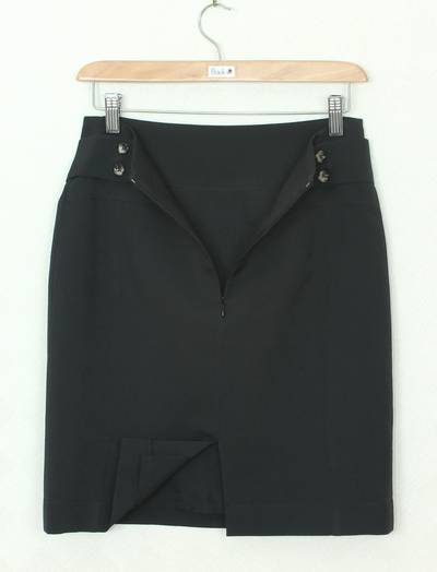 SK-336 กระโปรงแฟชั่น&ทำงาน ทรงสอบ ผ้าไหมอิตาลีสีดำ พร้อมโบว์คาดเอว